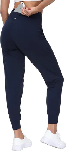Vista 5 de Pantalones deportivos para mujer con bolsillos de cintura alta pantalones de trabajo de yoga pantalones cónicos ligeros con cintura elástica