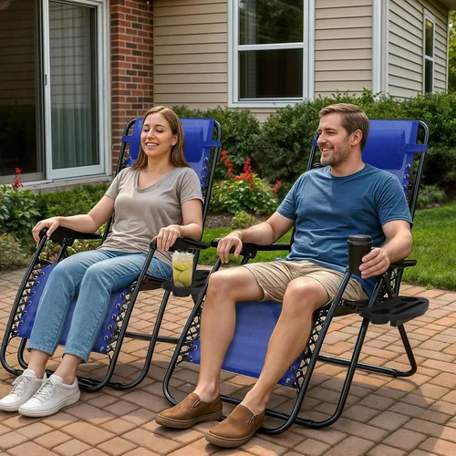 Vista 4 de Magshion Zero Gravity - Sillón reclinable plegable ajustable con portavasos bandeja lateral y almohada extraíble para reposacabezas, tumbona