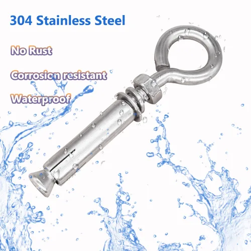 Vista 4 de 5/16" X 4-3/16" Tornillos de expansión para pared de hormigón con ojo de anclaje, tornillos de ojo de acero inoxidable 304 de servicio pesado