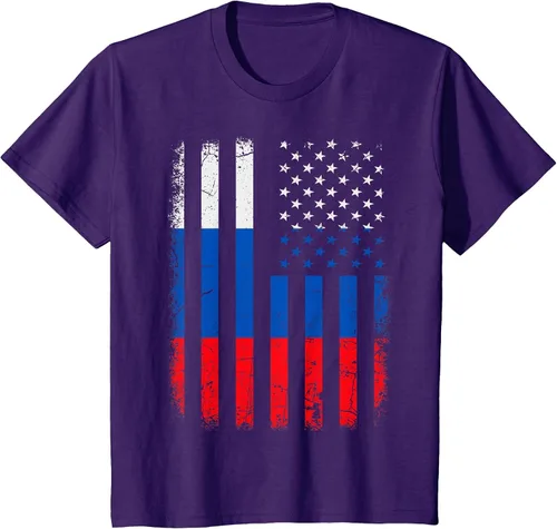 Vista 6 de Russian American Flag Russia America Pride Heritage T-Shirt Asphalt Grey