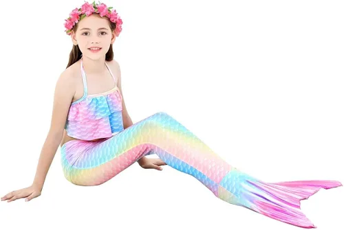 Vista 5 de DNFUN Colas de sirena para nadar para niñas, bikini de princesa, cola de sirena, traje de baño para niñas