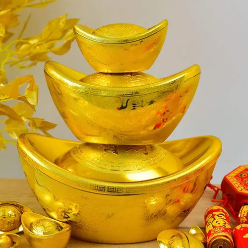Vista 7 de Estatua china de Feng Shui Yuan Bao, 12 unidades, tono dorado, dinero de la suerte para la suerte, decoración de escritorio, tamaño S, Feng Shui
