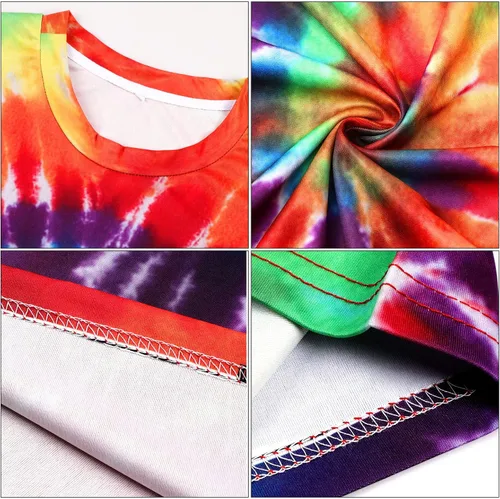 Vista 5 de Norme 5 piezas de disfraz hippie de Mardi Carnival para hombres y mujeres, camiseta de los años 70, diseño de teñido anudado, collar con signo