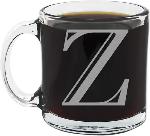 Vista 25 de Spotted Dog Company Taza de café de vidrio transparente con monograma grabado de 12 onzas (letra A), regalos de café personalizados de la A a la Z