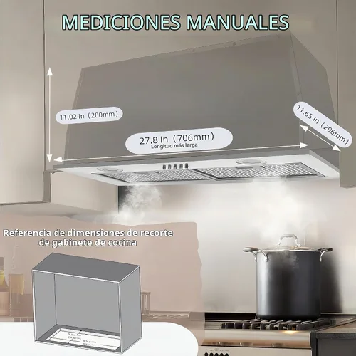 Vista 9 de Campana extractora integrada de 30 pulgadas de 700 CFM para cocina Campana de ventilación de estufa de acero inoxidable con luces LED brillantes