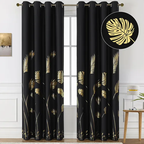 Vista 45 de BUHUA Cortinas pequeñas para ventana de 36 pulgadas de largo, 2 paneles, cortinas opacas con elegantes ramas de árbol plateadas, cortinas de bloqueo