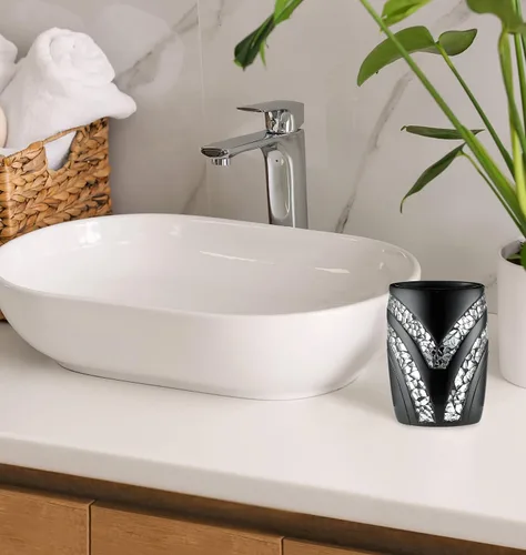 Vista 2 de Zahari Home Sinatra - Vaso de baño para cepillos de dientes y pasta de dientes, organizador de brochas de maquillaje, color negro