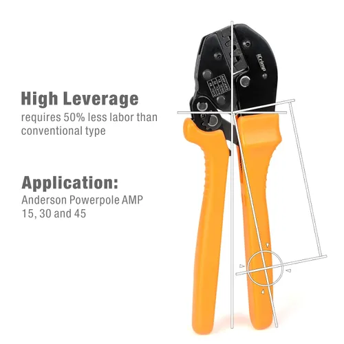 Vista 6 de IWISS, herramienta pinza pelacables para conectores de cable Anderson de 15, 30 y 45 amp con 10 pares de conectores de poste de electricidad de 30