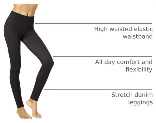 Vista 4 de No Nonsense Leggings de mezclilla elásticos con bolsillos para mujer Negro