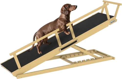 Vista 10 de Rampa para perros para cama, 7 niveles ajustables (13-37 pulgadas), rampa para perros de madera de abedul para cama alta, sofá, plegable de 60
