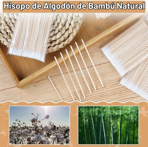 Vista 4 de 1000 hisopos de algodón microblading, punta puntiaguda, hisopos de algodón, palitos de madera, aplicador de punta de algodón, suministros