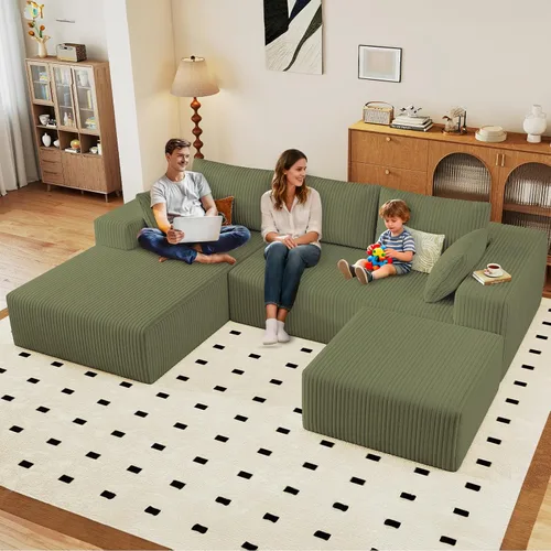 Vista 100 de Lakifun Sofá en Forma de L de 107" con Otomana, Seccional Modular Moderno Sofá Cómodo en Forma de U Nube, Asiento Profundo, Chaise Longue Cama