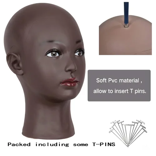 Vista 4 de HAIRWAY Cabeza de maniquí calva para mujer, cabeza de maniquí calva para hacer pelucas y exhibir cabeza de muñeca con pasadores en T gratis