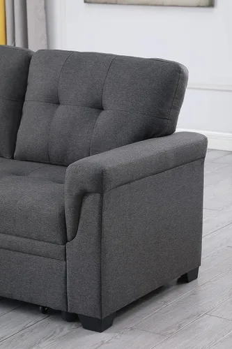 Vista 4 de Sofá cama modular convertible en forma de L de 84 pulgadas, sofá esquinero reversible tapizado de lino, sofá para 3 personas con diván