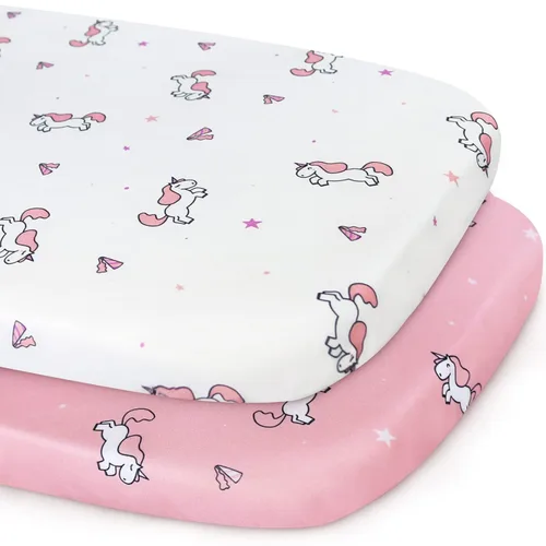 Vista 10 de Sábana de cuna, paquete de 2 sábanas de cuna, sábanas de cuna ultra suaves para bebés niños o niñas, ajuste universal para cuna rectangular
