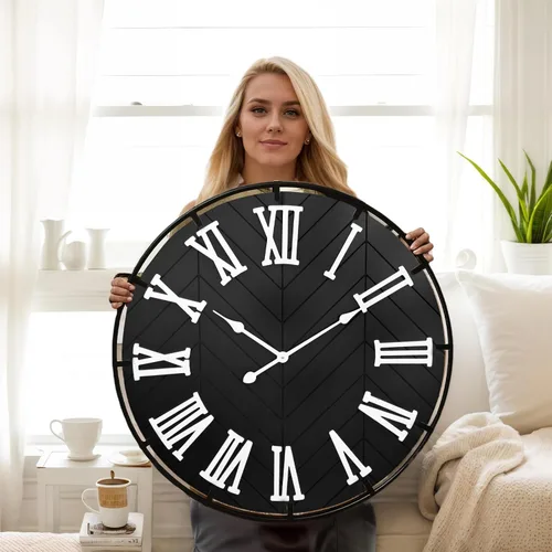 Vista 8 de EMAX HOME - Reloj de pared grande de madera – Reloj de pared extra grande de granja con números romanos 3D y empalme de espiga, reloj de pared