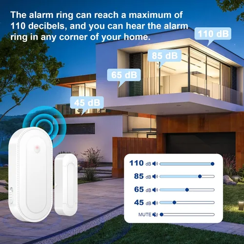 Vista 4 de SURFOU Timbre inalámbrico con sensor de puerta, alerta de apertura de puerta impermeable con rango de 1000 pies, 55 tonos de llamada, alarma de 110