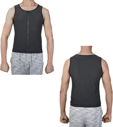 Vista 6 de Chaleco de Sauna para adelgazar con polímero, chaleco de sauna, negro caliente cuerpo fajas corsé con cremallera cintura entrenador