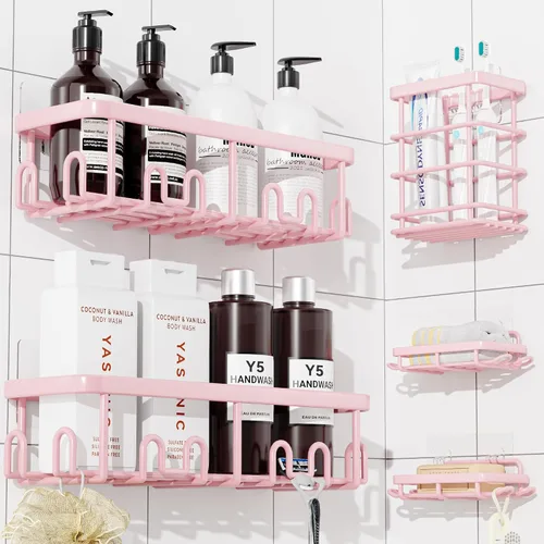 Vista 18 de YASONIC Shower Caddy Adhesive, Rustproof Shower Organizer, Wall Shower Rack Negro