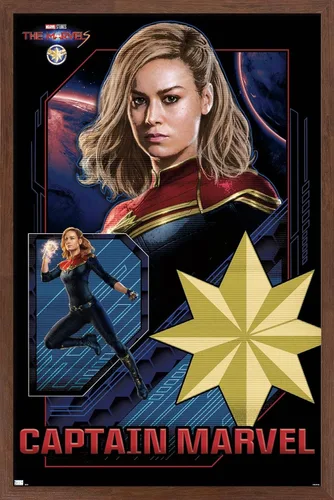 Vista 10 de Trends International Marvel The Marvels - Póster de pared de Capitán Marvel, 14.72 x 22.37 pulgadas, versión enmarcada de madera de granero
