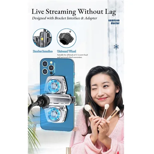 Vista 6 de Dual Core Semiconductor Cooling Fan, Low Noise Mobile Phonefor Games Live Streaming with Powerful Wind Supply