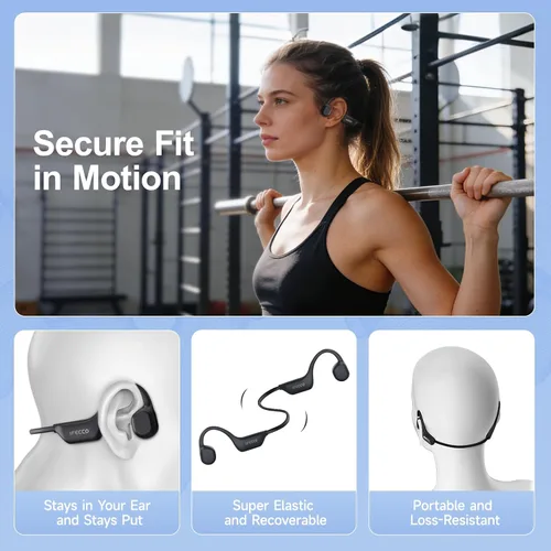 Vista 7 de IFECCO Auriculares de Conducción Ósea Bluetooth 6.0 - Auriculares de Conducción Ósea Impermeables IP67 con Micrófono, Auriculares Inalámbricos