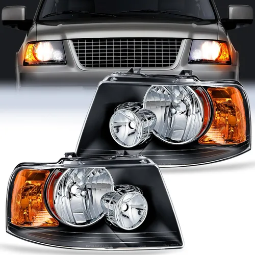 Vista 16 de Nilight - Conjunto de faros delanteros compatible con Ford F-150 Expedition 1997 1998 1999 2000 2001 2002 2003, carcasa negra, reflector ámbar