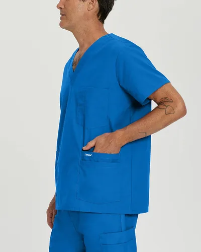 Vista 2 de Landau Essentials - Camiseta de 5 bolsillos con cuello en V y ajuste relajado para hombre 7489, Azul