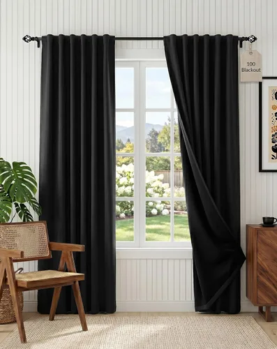 Vista 20 de PONY DANCE Cortinas opacas 100% cortas de 24 pulgadas de largo, medias cortinas con aislamiento térmico para ventanas pequeñas con parte trasera