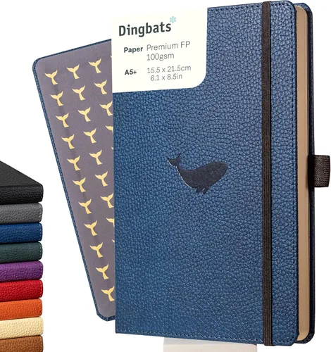 Vista 10 de Dingbats* Cuaderno de Escritura con Líneas de Vida Silvestre A5 - Tapa Dura de Cuero Vegano - Ideal para Trabajo, Viajes - Bolsillo, Cierre Elástico