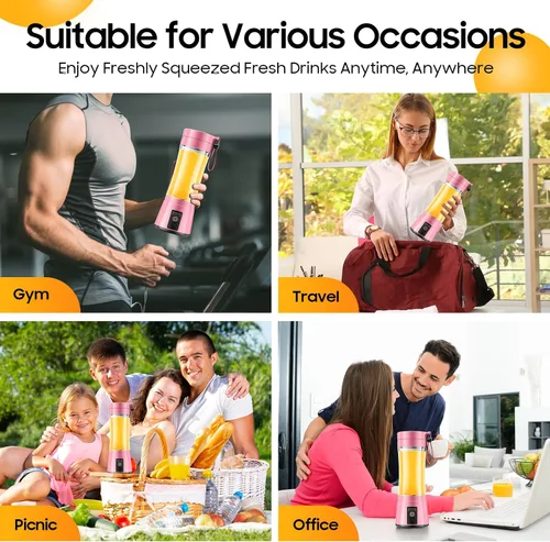 Vista 4 de Licuadora portátil inalámbrica de tamaño personal, licuadora de 12.8 fl oz, licuadora y batidos, taza de jugo de viaje sin BPA con potente mezcla
