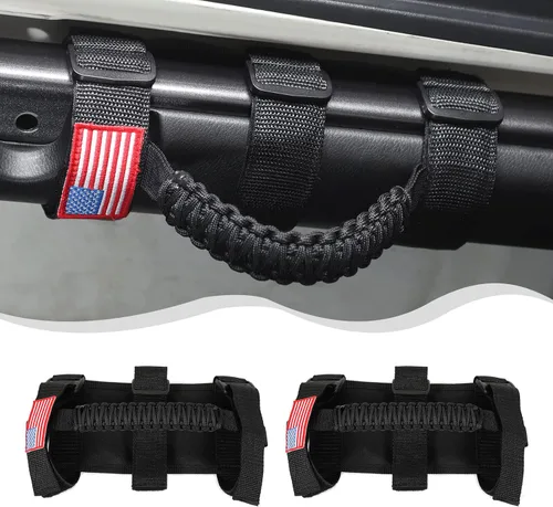 Vista 9 de Asas de agarre para Jeep Wrangler JK JL JT YJ TJ 1992-2023 Accesorios interiores (2 unidades, con patrón de bandera de Estados Unidos, Oxford) Verde