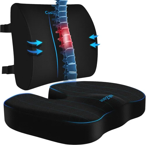 Vista 12 de CushZone Cojín de asiento, almohada de apoyo lumbar con correa ajustable, cojines para silla para aliviar el dolor de ciática, con funda lavable