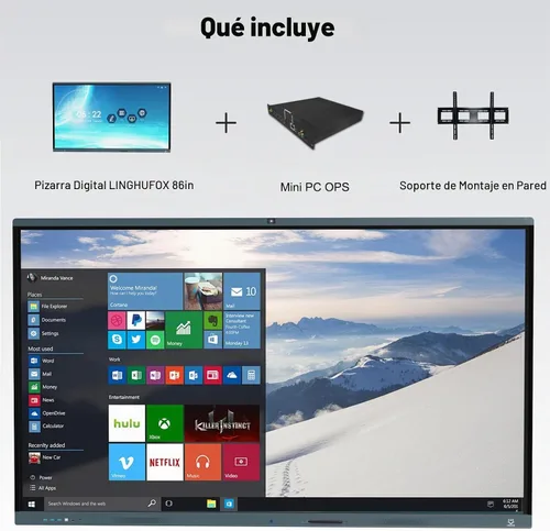 Vista 5 de Tablero inteligente, pantalla táctil 4K de 86 pulgadas, pizarra interactiva, cámara AI integrada y 8 micrófonos, computadora todo en uno con Windows