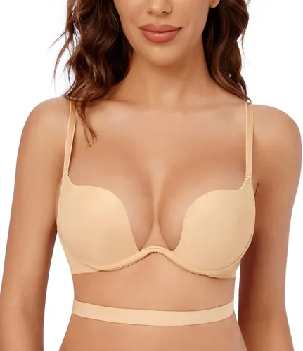 Vista 2 de Wekofi Brasier mágico con escote en V profundo para mujer, espalda baja, con correa convertible, con alambre acolchado