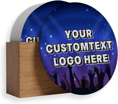 Vista 2 de Juego de 100 posavasos personalizados de cartón absorbente de 4 x 4 pulgadas de grosor, impresión personalizada a todo color, ideal para promoción