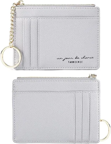 Vista 4 de Cartera pequeña de piel para mujer, con llavero, delgado, tarjetero, mini monedero con llavero.