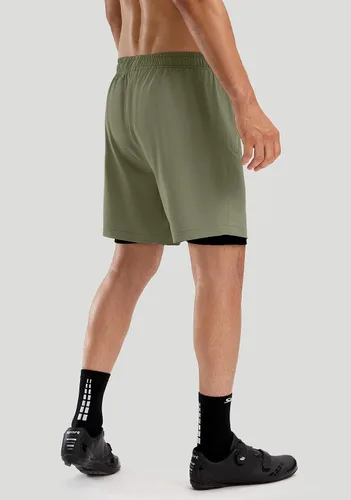 Vista 3 de Bikewa Pantalones cortos de ciclismo de montaña para hombre, con acolchado 3D, ajuste holgado, con bolsillos con cremallera