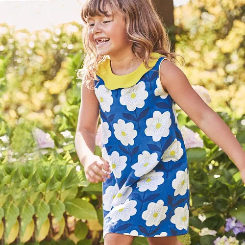 Vista 2 de HILEELANG Vestido de algodón para niñas pequeñas, sin mangas, casual, de verano, con estampado de flores, falda