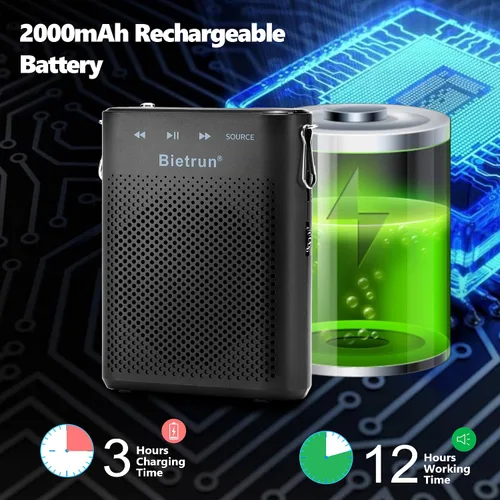 Vista 3 de Bietrun Amplificador de voz para profesores con Bluetooth, amplificador de voz inalámbrico recargable portátil con micrófono para auriculares