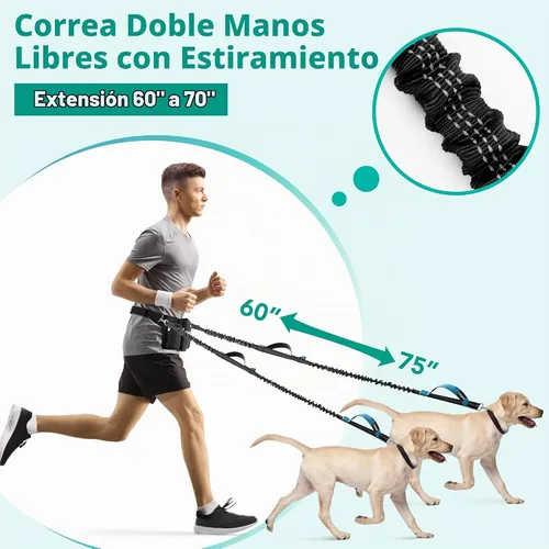 Vista 2 de PetAmi Correa de perro manos libres premium para 2 perros, correa de cinturón ajustable para caminar con perro, bolsa de accesorios de mochila