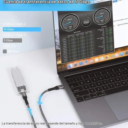 Vista 2 de Fasgear Cable USB C a USB C de 1.6 pies, tipo C USB 3.1 Gen 2 10Gbps 4K @60Hz Salida 5A 100W Entrega de energía de carga rápida (PD), para estación