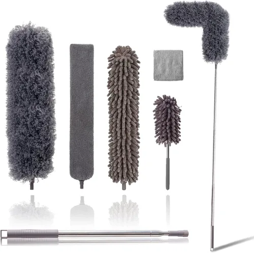 Vista 11 de Plumeros mejorados para limpieza (6 unidades), plumero de ventilador de techo con poste de extensión grueso de 100 pulgadas, plumero de microfibra