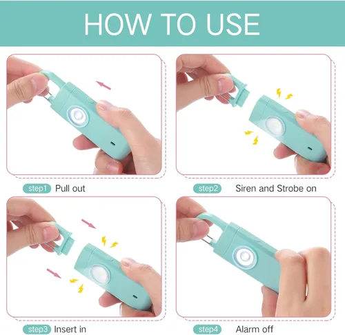 Vista 3 de Tellegloww 6 unidades de alarma personal de seguridad personal de 130 dB para mujeres, llaveros de alarma personal con sirena fuerte con luz