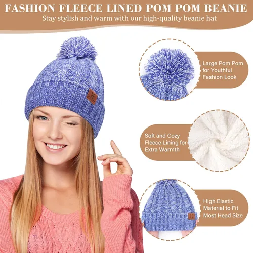 Vista 2 de Conjunto de bufanda larga de punto acanalado con forro polar y gorro para pantalla táctil, regalos para mujer