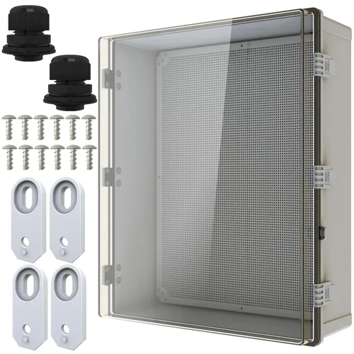 Vista 20 de MAKERELE Caja eléctrica impermeable pequeña al aire libre IP67 ABS caja de plástico con placa de montaje, cubierta gris con bisagras, soporte