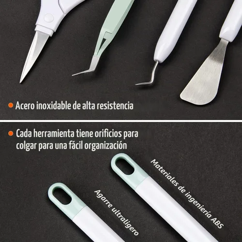 Vista 4 de Ecraft Juego de herramientas de deshierbe de vinilo: Kit básico de manualidades de deshierbe de vinilo, 5 piezas, incluye pinzas, espátula