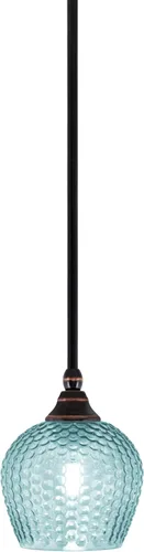 Vista 78 de Toltec Lighting Tallo Colgado Mini colgante, acabado de cobre negro, 3.5" cuadrado humo burbuja vidrio