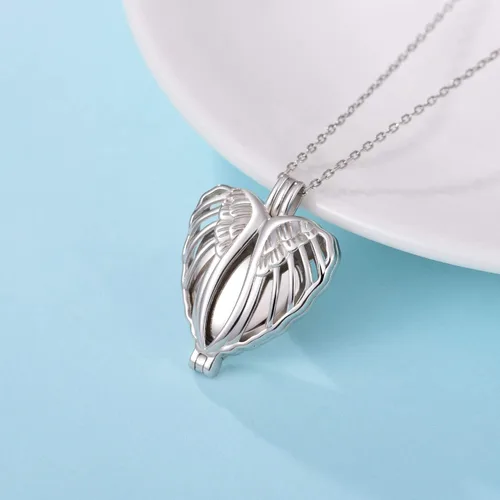 Vista 3 de Collar de plata de ley 925 con alas de ángel conmemorativas para cenizas, joyería de cremación