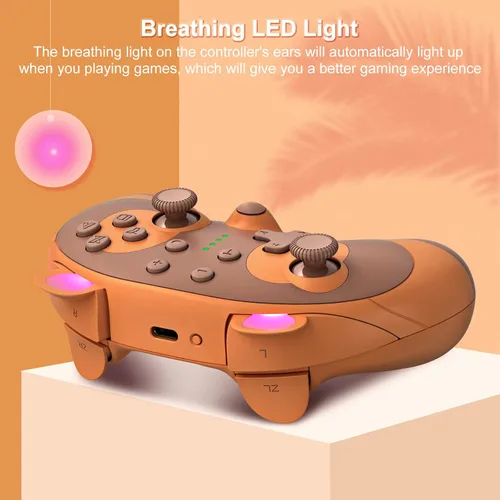 Vista 6 de PowerLead Wireless Controller for Nintendo Switch, Cute Raccoon Animal Pro Gamepad for Nintendo Switch with 6 AxisTurboMotion ControlWake-up